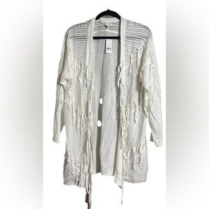New York & Co Cardigan Sz M Open Front Fringe Detail Fall Sweater Special Event